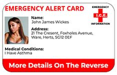 ICE in Case of Emergency - Medical Alert ID Card All Conditions Custom Printed