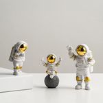 Street27 Polyvinyl Chloride 3Pcs Astronaut Action Figurine Home Decor Astronaut Statue Study Office Desk Decor Showpiece Gift Decoration Accessories Outer Space Pvc Sculpture(Golden)