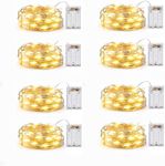 8 Pack Fairy Lights Battery Operated, 7 Feet 20 Led String Lights with Timer, Waterproof Silver Wire Firefly Lights for Home Party Wedding Christmas Decorations, 6 Hours on/18 Hours Off, Warm White