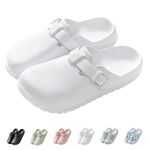 IDEINER Women Garden Clogs Shoes Men Slip on Mules Sandal Lightweight Nurse Kitchen Clogs Soft Bottom Adjustable Buckle Slippers Ladies Clogs in Print Design Walk Shoes White Size UK 4.5