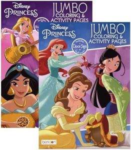 Disney Princess Coloring Book 2 Titles, Fun Game Workbook for Learning Drawing Coloring, Gift for Kids Toddler Activity at Classroom Home, 80 Pages, 2-Pack