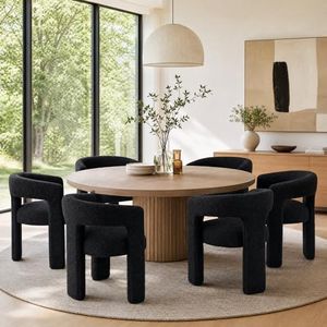 Hyfirm Black Sherpa Barrel Dining Chairs Set of 6, Modern Comfy Upholstered Fluffy Accent Dining Room Chair with Arm for Kitchen Living Room Bedroom Reception