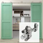 10FT/304CM Stainless Steel Sliding Barn Door Hardware Kit for Double Wood Door Heavy Duty(T Shape Hanger)