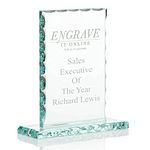 EIO Gifts Personalised 6.75" Decorative Edge Rectangular Glass Trophy/Award, Engraved With Your Text, Custom Award for Employee of the Month, Retirement, Leadership All Sports. (Custom Text & Logo)