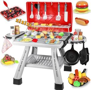 2025 Kids Play Kitchen Toy Grill BBQ Kitchen Playset Outdoor Toy with Smoke Light Outside Pretend Play Food Toys Cooking Set 2-Layer Barbecue Gifts for Toddler Boys Girls 3-5 6 7 8