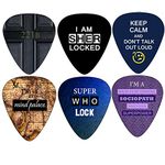 Creanoso Funny Sherlock Guitar Picks (12-Pack) - Cool Premium Music Gifts & Guitar Accessories for Boys Son Men Him Husband Dad Boyfriend Musician Gift – Medium Gauge Celluloid – Stocking Stuffers