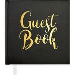 Plantvibes ® Black Elegant Guest Book, 72 Pages, Hardcover, Premium Thick Paper, Vintage Guest Book for Wedding, Christening or Birthday, Wedding Guest Book (Black/Gold English)