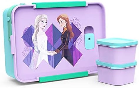 Zak Designs Disney Frozen 2 Reusable Plastic Bento Box with Leak-Proof Seal, Carrying Handle, Microwave Steam Vent, and Individual Containers for Kids' Packed Lunch (3 PCs Set, Anna & Elsa)