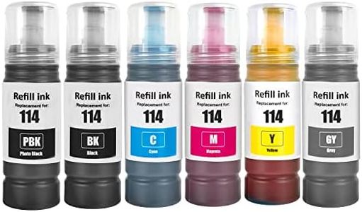 SHUOLEI 114 Encre Compatible avec Epson 114 Bouteille d'encre Multipack pour EP ET-8500 ET-8550 (6-Pack, Noir/Photo Noir/Cyan/Magenta/Jaune/Gris)