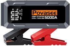 Povasee Jump Starter Power Pack, 5000A Peak Car Battery Booster (up to All Gas or 10L Diesel) with 3" LCD Display, Jump Starter with Dual USB Outputs, Jump Leads and LED, Jump Pack for 12V Vehicles