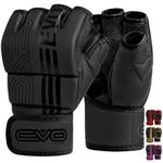 EVO Fitness Matte Black MMA Gloves Martial Arts Mitts Grappling Sparring Men Muay Thai Cage Fighting Boxing Combat Sports Women pink UFC Punching Bag Training (Large, Black)