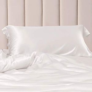 THXSILK Silk Pillowcase for Hair and Skin - 100% 25 Momme Mulberry Silk Bed Pillow Sham, Envelope Closure, Both Sides Silk, 750 Thread Count (White, Standard(20 x26 inch/51x66 cm))