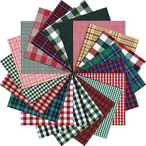 Tatuo 80 Pcs Christmas Cotton Fabric Craft Bundle Squares Christmas Homespun Patchwork Sewing Quilting Fabric Plaid Check Fabric Squares Christmas Holiday Collection 6 x 6 Inch for DIY