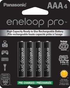 Panasonic BK-4HCCA4BA eneloop Pro AAA High Capacity Ni-MH Pre-Charged Rechargeable Batteries, 4 Pack