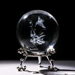 ZEERSHEE 60mm Glass Laser Hummingbird Figurine 3D Crystal Ball Sphere Glass Paperweights Ornaments Crystal Ball with Stand Christmas Hummingbird Gifts for Women