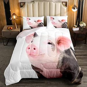 Erosebridal Pig Comforter Set Twin Size, Cute Pig Down Comforter,Animal Theme Quilted Duvet, Farm Animal Warm Ultra Lightweight Duvet Set, with 1 Pillow Case for Kids Boys Girls Teens