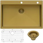 Ruvati 33 x 22 inch Satin Brass Matte Gold Stainless Steel Drop-in Topmount Kitchen Sink Single Bowl - RVH5005GG