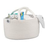 Parker Baby Rope Diaper Caddy - Nursery Storage Bin and Car Organizer | Neutral Modern Design | Multi-Purpose Modern Rope Basket for Baby Travel Essentials | Bag Organizer | Toy Bin Caddy - White