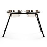 Heads Up For Tails Stainless Steel High Feeder Double Diner Stand With Steel Dog Bowl Inserts(Black),21 cm,H_10 cm,W_18 cm