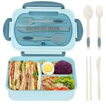 NatraProw Bento Box for Adult, 1200 ML Lunch Containers, LeakProof Lunch Box with Utensils, BPA Free, 3 Compartment Bento Box Microwave Safe, Blue