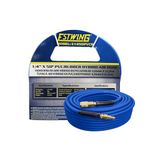 Estwing E1450PVCR 50' PVC/Rubber Hybrid Air Hose with Brass NPT Industrial Fitting and Universal Quick Connect Coupler, Blue and Yellow, 1/4" x 50’