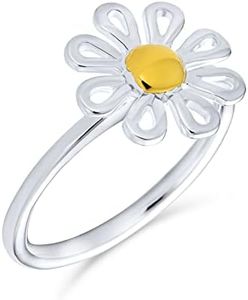 Delicate Tiny Two Tone Flower Daisy Ring For Teen For Women Thin 1MM Band 14K Gold Plated .925 Sterling Silver