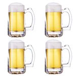 TUSAPAM Heavy Beer Mugs Set, 12.5oz Glass Mugs With Handle, Beer Glasses For Freezer, 370ml Beer Drinking Glasses, Traditional Stein For Bar, Alcohol, Beverages,Coffee, Teas, Set of 4