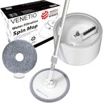 VENETIO Innowellclean Microfiber Spin Mop and Bucket Set Floor Cleaning System with 2 Round Reusable Washable Pads, Hands-Free Self Wringing Wet & Dry Mop for Wood, Hardwood, Tile, Ideal for Pet Owner