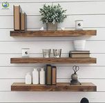 Genuine Decor Sheesham 18 Inch Floating Shelves For Wall Set Of 3, Rustic Wall Mounted Ledge Shelf For Bathroom, Bedroom, Living Room