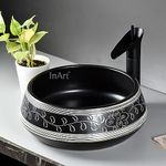 InArt Ceramic Round Modern Table Top Wash Basin Design 42 x 42 CM (Black Matt DW267)