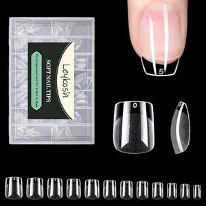 Extra Short Square Nail Tips, 216pcs Acrylic Fake Nails Soft Gel X Nail Tips, Full Cover Pre-Shaped Matte Clear Press on Nails for Extension, Diy at Home Manicure 12 Sizes