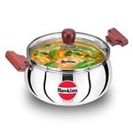 Hawkins 4 Litre Cook n Serve Handi, Triply Stainless Steel Handi with Glass Lid, Induction Sauce Pan, Biryani Handi, Saucepan, Silver (SSH40G)