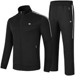 MoFiz Mens Casual Tracksuit Set 2 Pieces Athletic Sweat Suits Long Sleeve Full Zip Workout Running Joggers Sports Set with Zip Pockets Black EU Size M