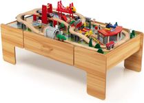 INFANS Train Table, 2 in 1 Kids Activity Table w/Storage Drawer, 100 Multicolor Pieces, Railway, Track, Cars, City, DIY Design, Reversible Tabletop, Gift for Boys Girls, Wooden Train Set