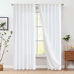 jinchan Linen White Curtains 96 Inches Long for Living Room Farmhouse Rod Pocket Back Tab Light Filtering Window Drapes with Lined for Bedroom Off White 2 Panels