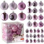 Pink Christmas Ball Ornaments for Christams Decorations - 36 Pieces Xmas Tree Shatterproof Ornaments with Hanging Loop for Holiday and Party Deocation (Combo of 6 Styles in 3 Sizes)