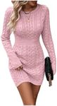 GORGLITTER Women's Cable Knit Sweater Dress Long Sleeve Knit Winter Dresses Crewneck Mini Pencil Dresses Pink Medium