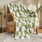 Fuzzy Checkered Blanket Lightweight, Reversible Microfiber Knitted Throw Blanket for Couch Bed Sofa Travel Camping,Ultra Soft Plaid Decorative Throw Blanket 51''x63'' (Sage Green)