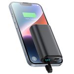 HETP Power Bank 10800mAh, PD 15W 3.0A Portable Charger with Built-In Cable, 3 Outputs LED Display External Battery Compatible with iPhone 14/14 Plus/14 Pro Max/13/13 Pro Max/12/12 Pro/11/XR/XS/X/8/7/6