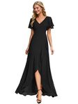 Ever-Pretty Women's Bridesmaid Dresse V Neck Maxi Asymmetrical Short Sleeves Black 14