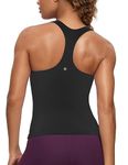 CRZ YOGA Women's Butterluxe Workout Tank Tops with Built in Bra Racerback Athletic Top Longline Sports Bra Black 16