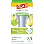 Glad Small Kitchen Drawstring Trash Bags - 4 Gallon Green Trash Bag Febreze, Sweet Citron & Lime, 80 Count (Package May Vary)