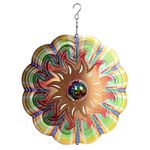 MORADIYA Sun Design Wind Spinner with Crystal Ball – 3D Kinetic Stainless Steel Hanging Spinner for Garden, Patio, Balcony, Porch & Home Décor – Outdoor Metal Art Feng Shui Positive Energy Ornament