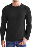 Ekouaer Mens Long Sleeve Shirts Crew Neck Sweatshirts Fleece Base Layer Thermal Undershirts Slim Fit Pullover Tee Tops Black XXXL