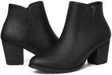 SHIBEVER Women's Ankle Boots Low Heel Short Fall Booties Almond Toe Side Zipper Boot for Women Size 5-11, Black, 7