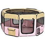 PawHut 49.2-inch Large Exercise Puppy Pet Playpen Portable Dog Cat Pet Play Pen Pet Cage Tent Kennel Crate Pink + Carry Bag