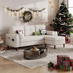 DWVO 78" Sofa Couch, Comfy Upholstered Sectional Sofa with Removable Ottoman, Cat-Scratch-Proof Fabric Sofa for Living Room Apartment Office, L-Shaped Sofa with Round Pillows, Easy Assembly, Beige