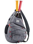 Tennis Bag for Men Women, Racquetball Pickleball Paddle Squash Sling Bags Crossbody Sports Backpack Adult with USB Charge Port (Gray)