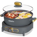 Dezin Electric Hotpot Pot with Divider, 5L Double-Flavor Shabu Shabu Pot, Dual Sided Removable Non-Stick Electric Pot, 3" Depth Chinese Hot Pot with Multi-Power Control, 2 Silicone Ladles Included