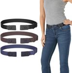 WERFORU 3 Pack No Buckle Invisible Stretch Belt Buckle-Free Elastic Belt for Women and Men. Black+Coffee+Blue,Suit for waist size 35"-53"